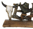 Rustic Western Texas Word Art Cow Skull Cowboy Hat Ropes Horseshoe Desk Plaque