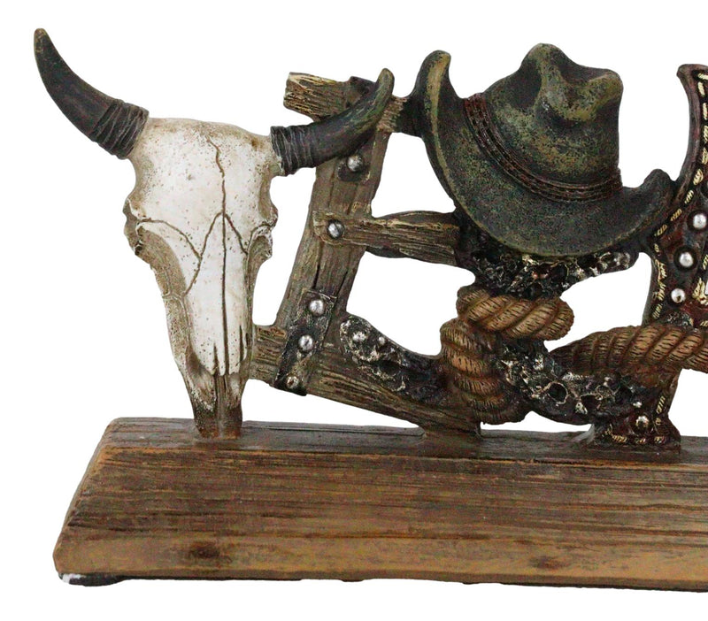 Rustic Western Texas Word Art Cow Skull Cowboy Hat Ropes Horseshoe Desk Plaque