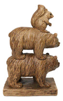 Forest Black Bears & Squirrel Totem Figurine Faux Wood Stacked Woodland Animals