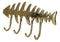 Brass Metal Golden Fishbone Fish Bone Marine Coastal 4 Peg Wall Hooks Plaque