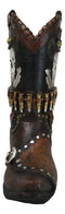 Rustic Western Wild West Skull with Dual Pistols Bullets Cowboy Boot Vase Holder