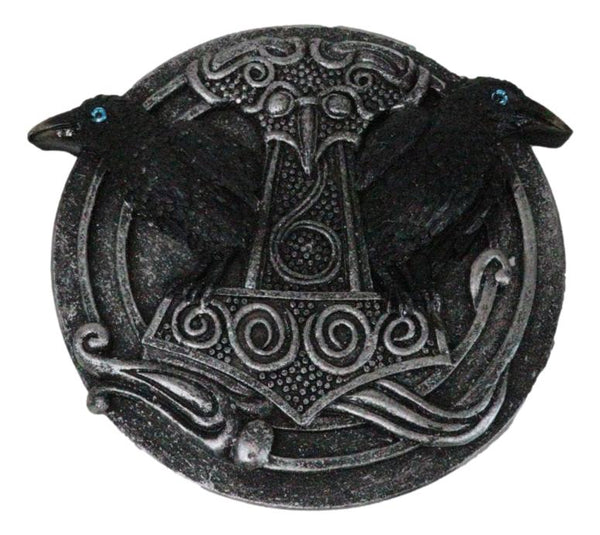 Norse Viking Knotwork Thor Hammer Mjolnir With Black Ravens