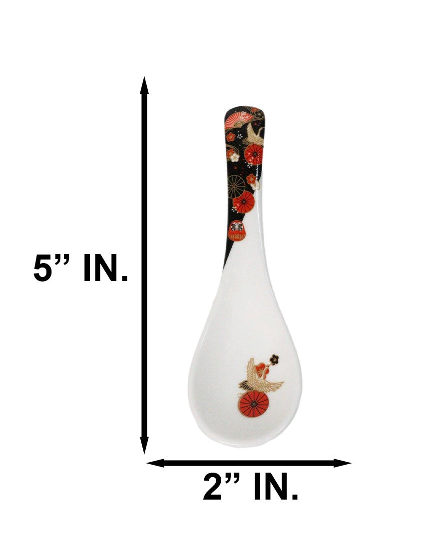 Set of 6 Japanese Crane Porcelain Asian Soup Spoons Japanese Ramen Pho Wonton
