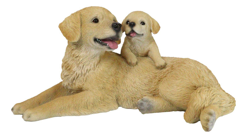 Realistic Golden Retriever Mother Cuddling With Puppy Canine Family Figurine