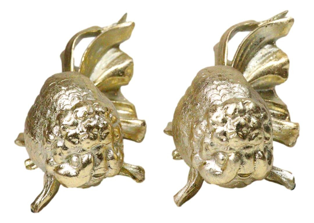 Pack of 2 Nautical Marine Goldfishes Gold Fish Sculptures In Gold Leaf Finish