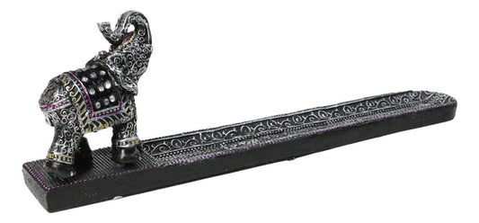 Feng Shui Buddhist Thai Tooled Elephant Trunk Up Incense Burner Holder 9.5 Inch