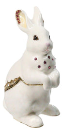 White Easter Bunny Rabbit Pewter Austrian Crystals Jeweled Trinket Jewelry Box