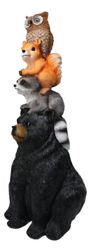 Woodlands Forest Totem Companions Black Bear Raccoon Squirrel Owl Stack Figurine