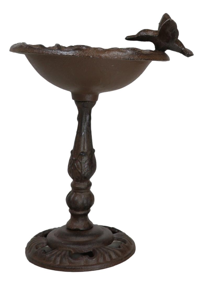 Rustic Cast Iron Hummingbird Hovering Over Nest Garden Bird Feeder Bath 12"H