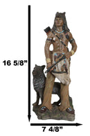 Native Tribal Indian Warrior Holding Bow And Arrow With Alpha Gray Wolf Figurine