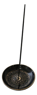 Wicca Black Astrology Wheel Round Incense Stick Burner Or Trinket Ceramic Dish