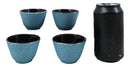 Pack Of 4 Sky Blue Traditional Cast Iron Tetsubin Textured Surface Tea Cups 3oz