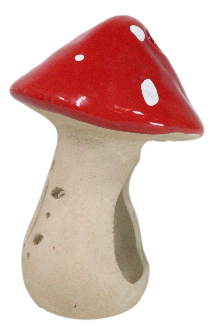Whimsical Cottage Magic Red Toadstool Mushroom Ceramic Votive Candle Holder
