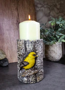 Yellow Goldfinch Candle Stand on Birch Tree Candle Holder Rustic Bird Figurine