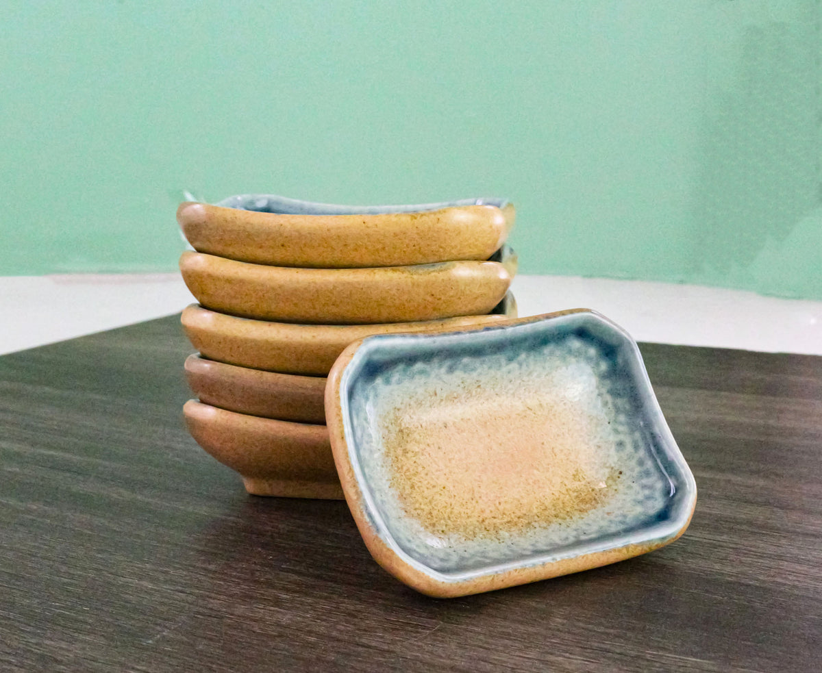 Pack Of 6 Ceramic Ao Nagashi Soy Sauce Oil Condiment Rectangular Dishes 2oz