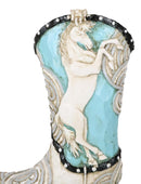 Western Blue and White Prancing Horse Cowboy Cowgirl Boot Vase Planter Figurine