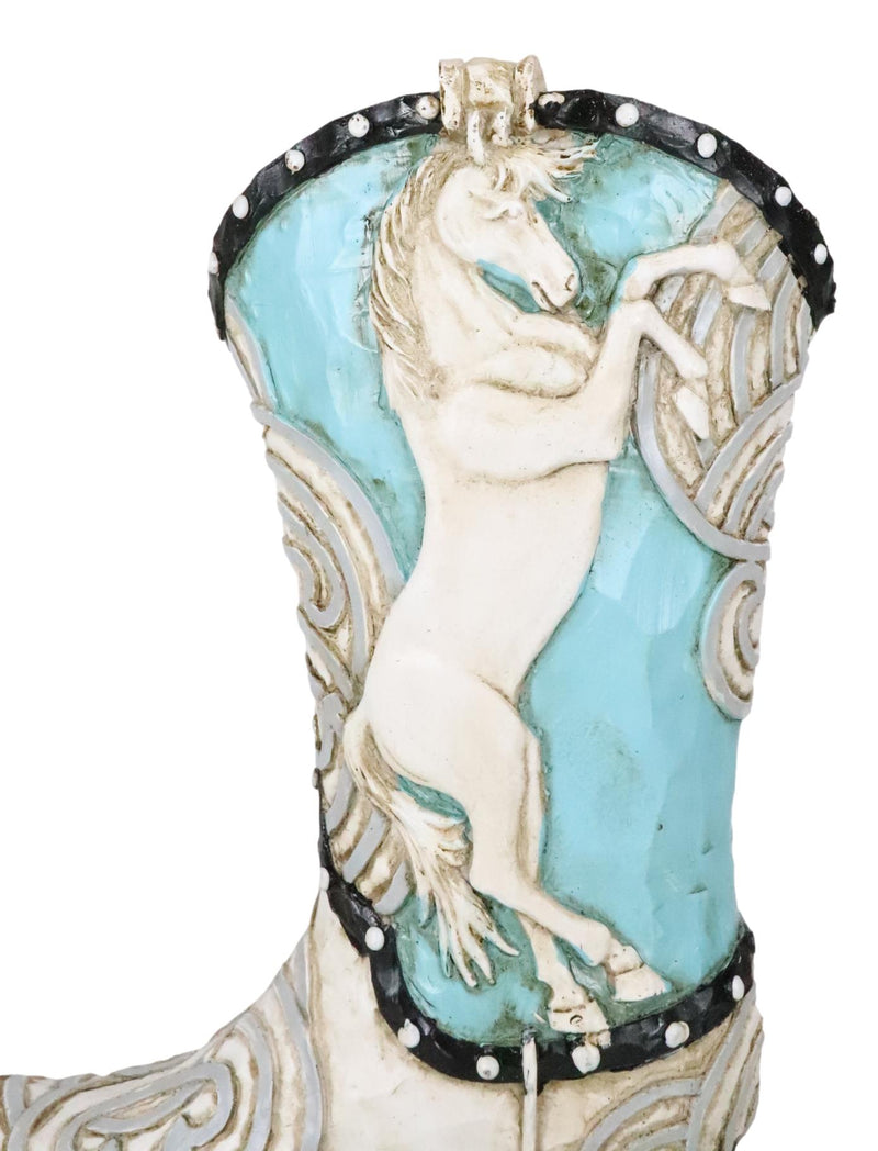 Western Blue and White Prancing Horse Cowboy Cowgirl Boot Vase Planter Figurine