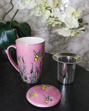 Pink Spring Honeybee 15oz Porcelain Tea Mug With Lid And Stainless Steel Infuser