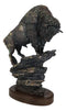 Large 20"H North American Grassland Plains Bison Buffalo On Rocky Slope Statue