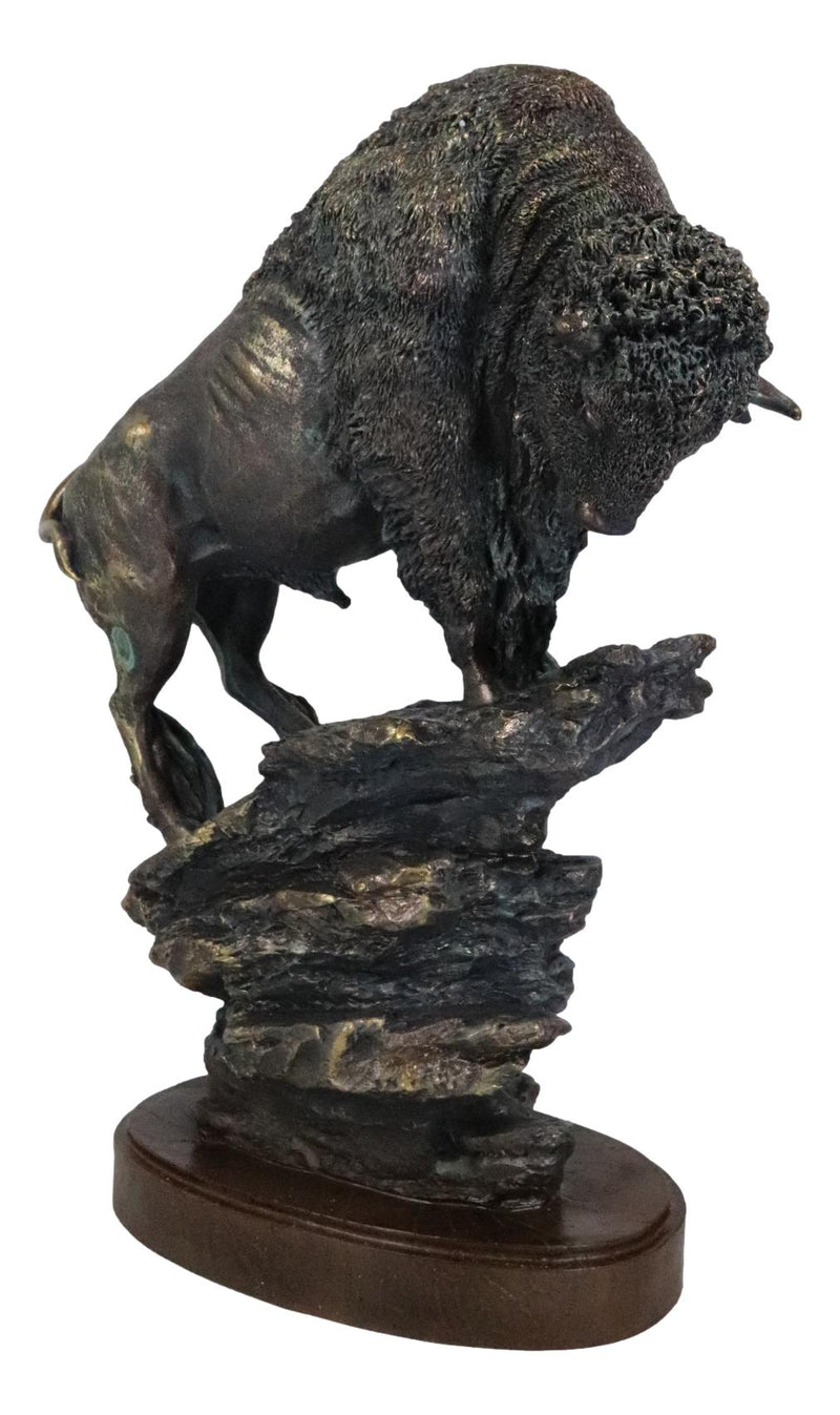 Large 20"H North American Grassland Plains Bison Buffalo On Rocky Slope Statue