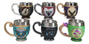 Set Of 6 Colorful Cameo Tarot Moth Skeletons Dragons Cat Magic Tea Cup Mugs