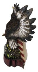 American Bald Eagle With Olive Branch Soaring by US Flag Desktop Figurine