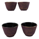 Pack Of 4 Burgundy Red With Gold Cast Iron Tetsubin Textured Tea Cups 3oz