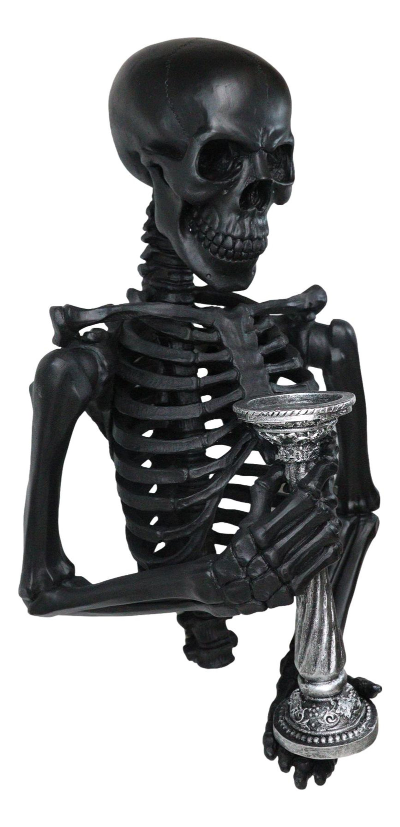 De Mortuis Hallow Impaled Grinning Bone Skeleton Wall Candleholder Sculpture 18"