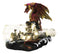 Red Gold Dragon On Ocean Waves Rock With Ship Trapped in LED Bottle Figurine