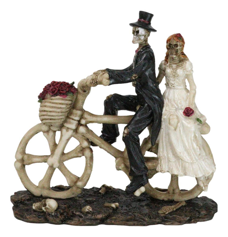 Wedding Skeletons Bride And Groom Riding Skeletal Bones Roses Bicycle Figurine