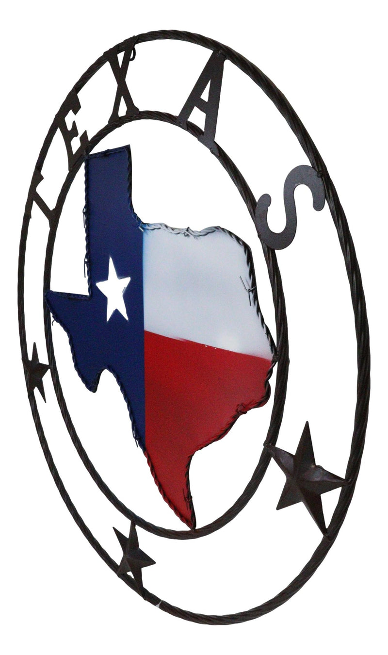 24"D Western Large Texas Lone Star State Map Patriotic Flag Wall Circle Sign
