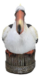 Coastal Marine Great White Pelican Sea Bird Perching On Getty Post Figurine