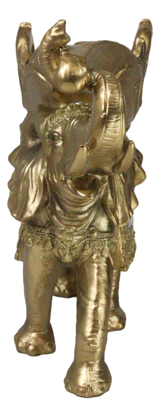 Feng Shui Golden Thai Buddha Elephant With Leaf and White Crystals Wine Holder