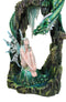 Large Elf Fairy With Green Emerald Dragon by Ice Crystals Stone Arch Statue