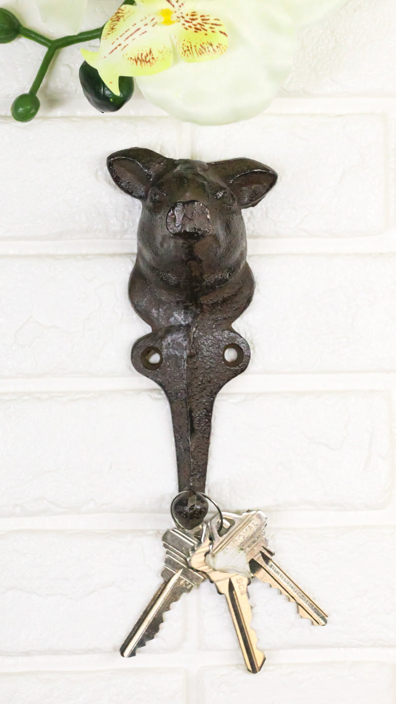 Pack Of 2 Cast Iron Farmhouse Rustic Pig Head Wall Coat Keys Leash Hats Hook