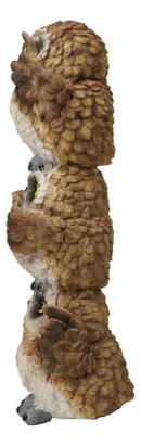 Stacked See Hear Speak No Evil Wise Fat Brown Great Horned Owls Figurine 8"H