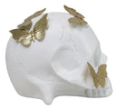 Metamorphosis Golden Butterflies On White Skull Halves Figurine Bookends Set