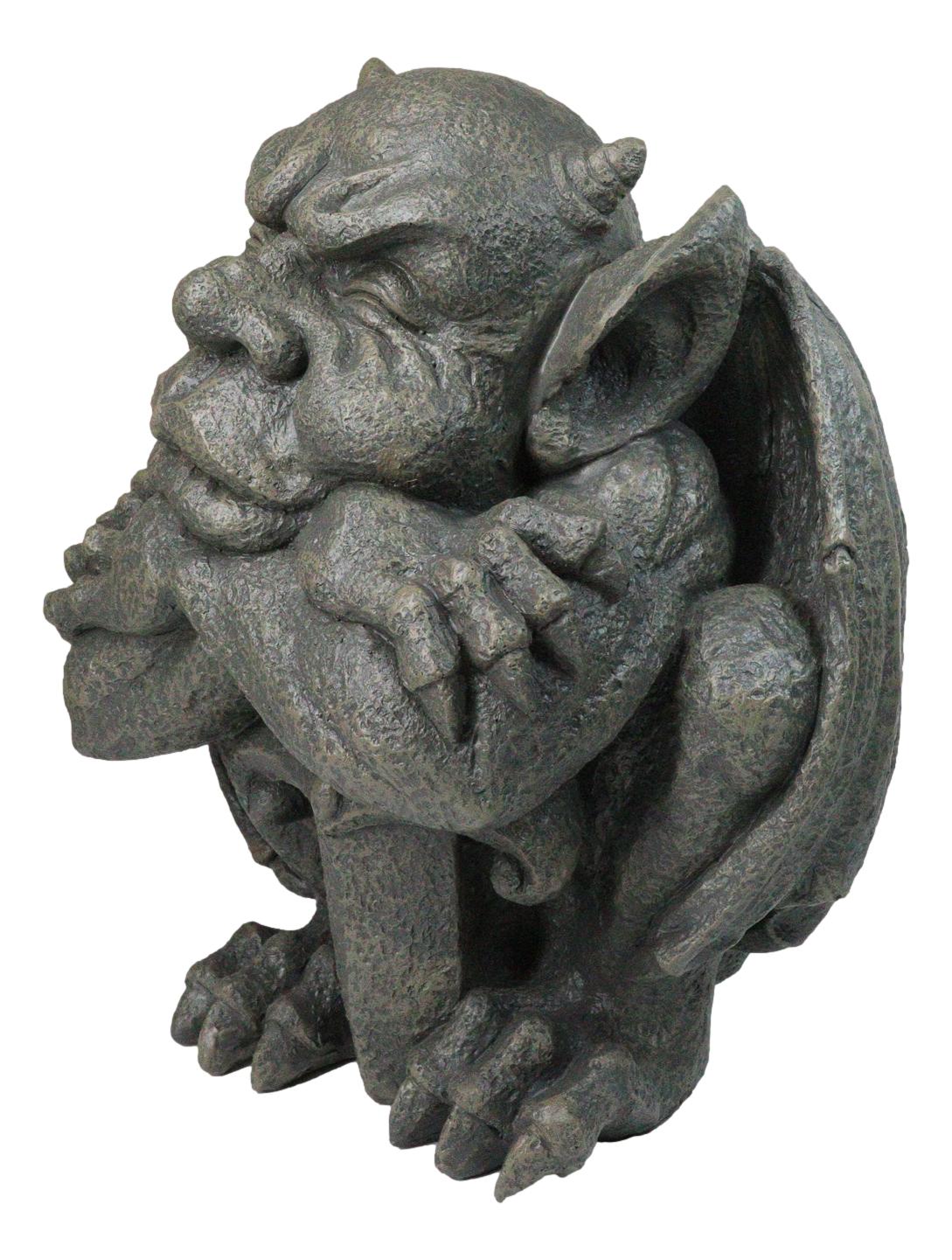 Set of 2 Gothic Notre Dame Gargoyle Shield And Sword Bearer Chimera Figurines