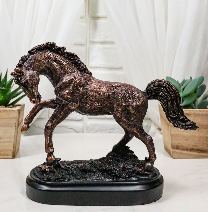 Rustic Western Country Stallion Horse Textured Bronze Resin Figurine With Base