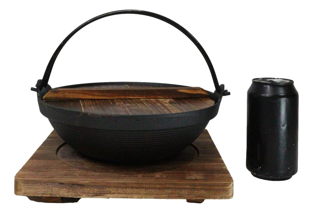 Large Cast Iron Japanese Sukiyaki Shabu Nabe Cooking Hot Pot With Trivet 9.5"D