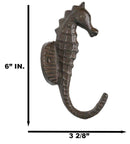Pack of 2 Rustic Cast Iron Coastal Marine Ocean Nautical Seahorse Wall Hooks