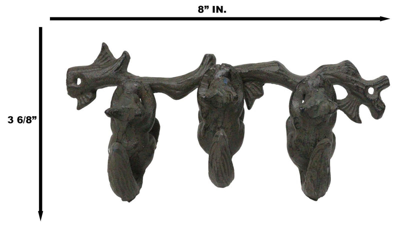 Rustic Country Cast Iron Squirrel On Tree Branch 4-Peg Wall Coat Hooks 13"L