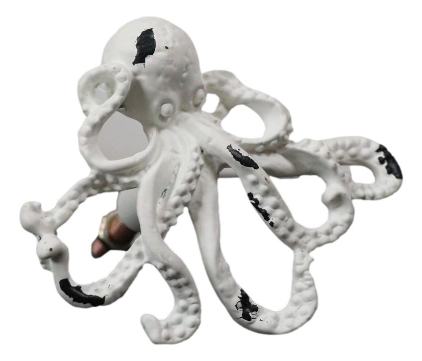 Pack Of 6 Cast Iron Vintage White Sea Octopus Drawer Cabinet Door Pull Knobs - Ebros Gift