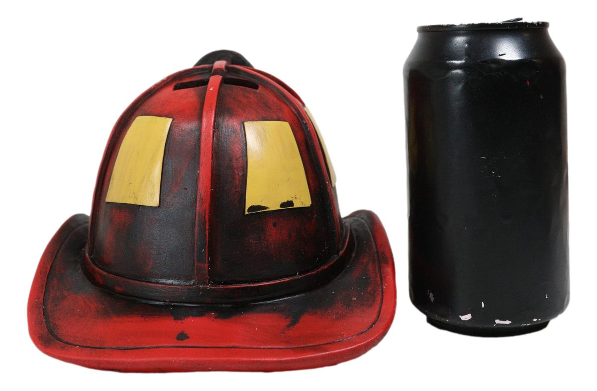 Fire Fighter Station 1 Fireman Hat With US Flag Money Coin Savings Piggy Bank - Ebros Gift