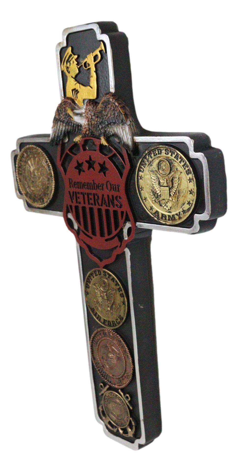 Remember Our Veterans Eagle USA Navy Army Air Force Military Medals Wall Cross