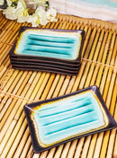 Pack Of 6 Crackled Green Midori Kannyu Ceramic Rectangular Sushi Plates 8.5"L