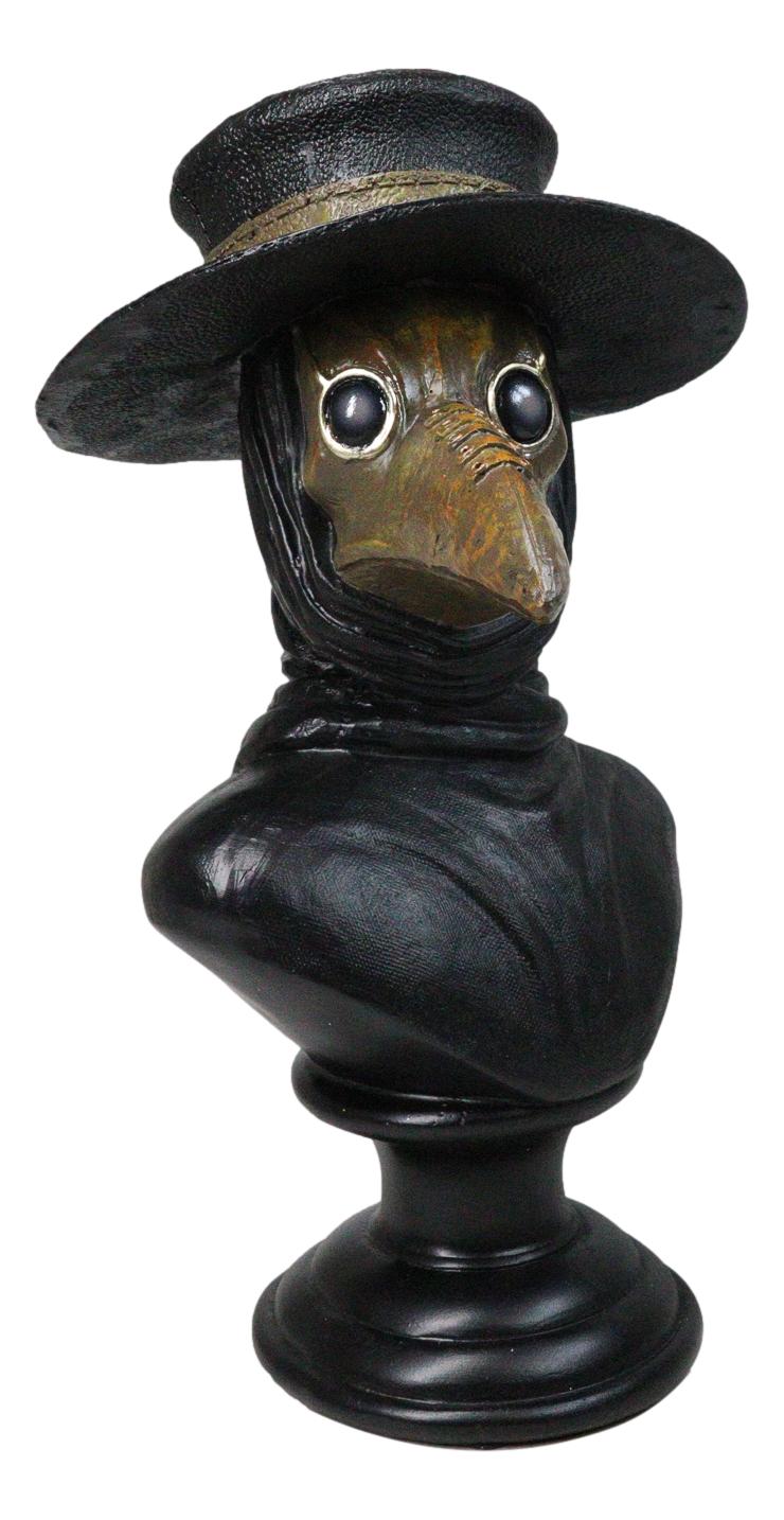 Black Death Era Bubonic Plaque Doctor Head Bust With Raven Mask Sculpture 12"H