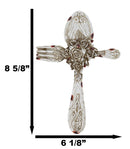 Rustic Vintage Faux Distressed Wood Spoon And Fork Tooled Flowers Wall Cross