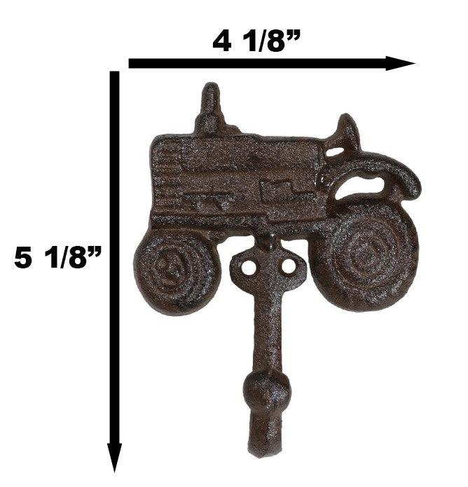 Pack of 2 Rustic Western Farm Tractor Cast Iron Metal Wall Hook Sculptures