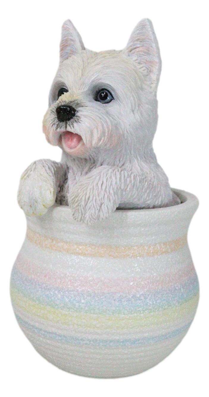 West Highland White Terrier Westie Puppy Dog Figurine With Glass Eyes Pup In Pot